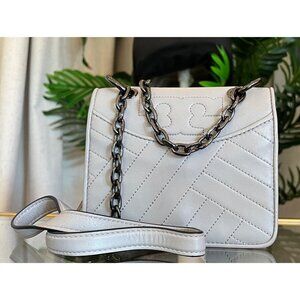 RARE!! Authentic Tory Burch Grey and Gun Metal Small Fleming Shoulder Bag